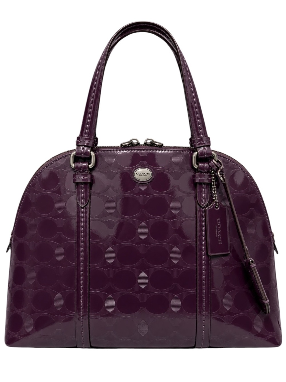 Coach Peyton Signature C Glossy Plum Purple Patent Leather Dome Satchel